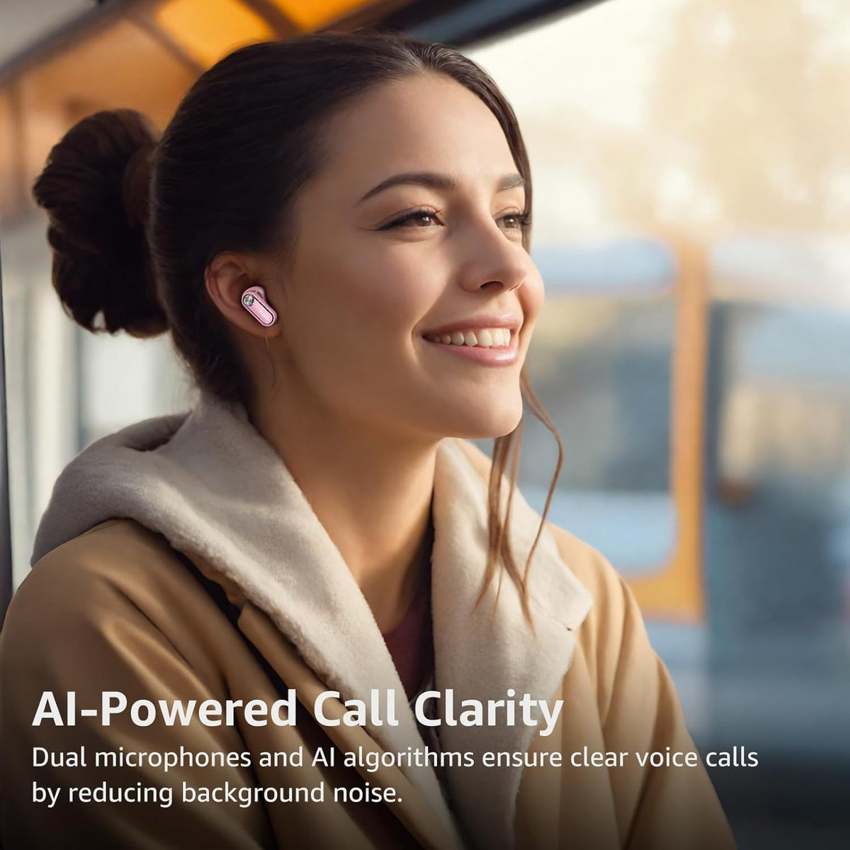 TOZO Crystal Pods Hybrid Active Noise Cancelling Wireless Earbuds, 10mm Drivers Deep Bass Stereo Sound, 4 Mics Smart ENC AI Calls, 32 EQ via App, Bluetooth 5.4 Headphones, Crystal Case Design