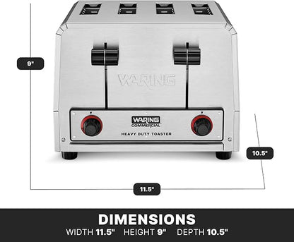 Waring Commercial WCT800 4-Slice Heavy Duty Commercial Pop-Up Toaster, 120V, 2200W5-20 Phase Plug
