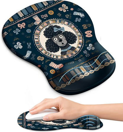 Ergonomic Mouse Pad with Wrist Rest, Gel Wrist Support, Poodle | 10.2 x 7.6 in Mouse Pad with Smooth Fabric Surface and Non-Slip Rubber Base for Office, Home, Study, and Gaming
