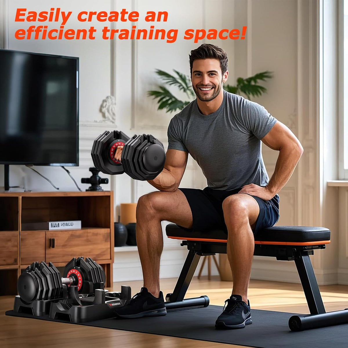 Adjustable Dumbbells Set of 2, 1 Hand Adjustable Weights Dumbbells Set, 5 in 1/10 in 1 Free Dumbbell with Anti-Slip Texture Handle, 25/55/80lb Pair Weight Set For Home Gym Suit both Men and Women