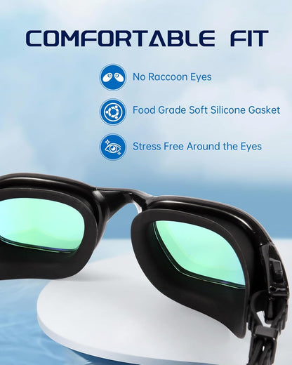 Swim Goggles, Goggles Adult with Swimming Cap, Nose Clip & Ear Plugs, UV Protection Anti-Fog Lens and Case for Adult