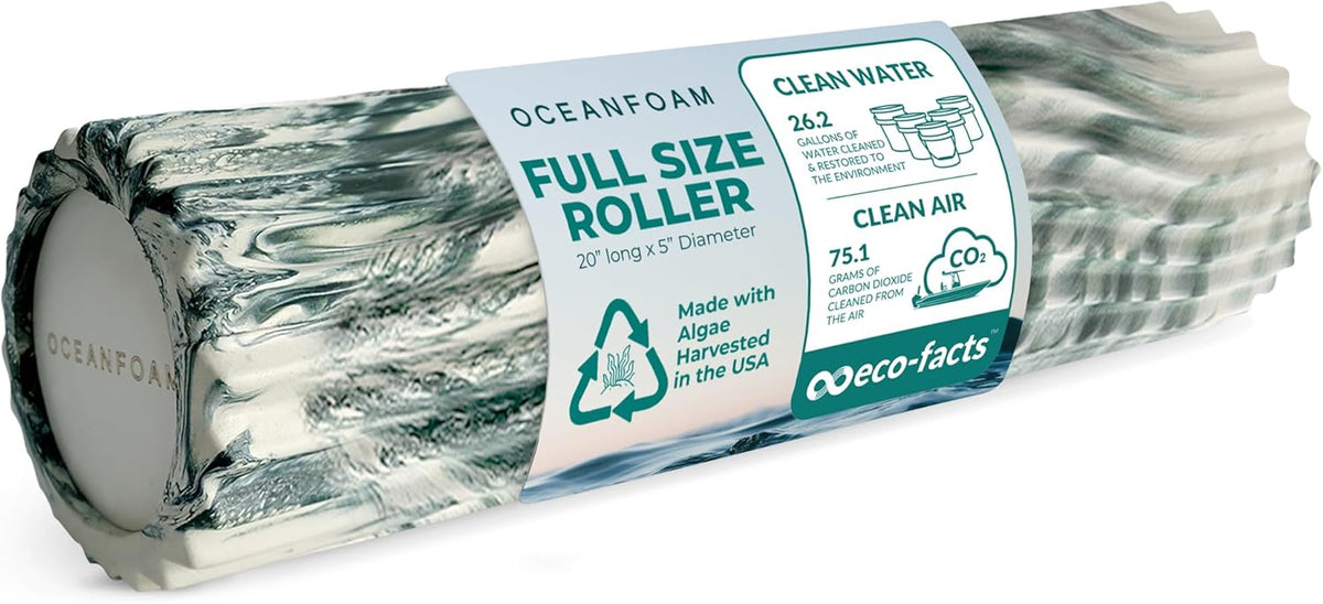 Oceanfoam Tidal Roller - Hunter Marbled - Muscle Massage Foam Roller for Back Pain & Stretching - Firm and Ergonomic Wide Wave Textured - Yoga, Athletics, & Wellness - Full Size, 20" x 5"