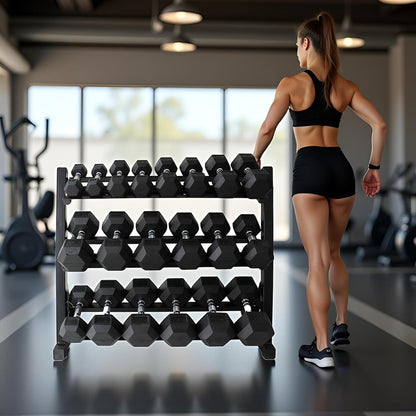 350/450/550 LBS Hex Dumbbell Weight Set with Rack for Complete Home Outdoor Gym Cast Iron 5-50 lbs Dumbbells Exercise Fitness Equipment Durable Coated Rubber Weights and Storage Rack