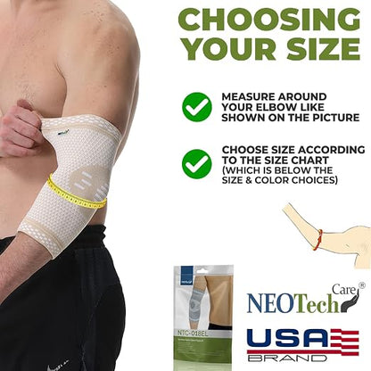 NeoTech Care Elbow Support Brace - Breathable - Men, Women, Right or Left (Beige Color, Size XL, 1 Unit)