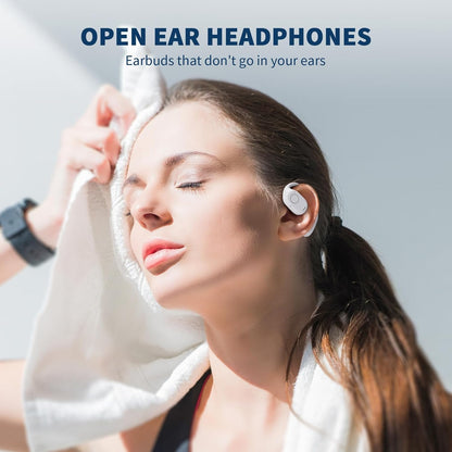 PSIER Open Ear Bluetooth Headphones, 40 Hours Playtime Bluetooth 5.3 Wireless Sports Earbuds with Digital Display Charging Case, White