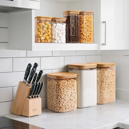 ComSaf 3.6Qt Glass Food Storage Containers, Cereal Storage Containers with Airtight Lids, Large Square Glass Jars with Bamboo Lids, for Rice, Pasta, Oats, Grains, Coffee Beans