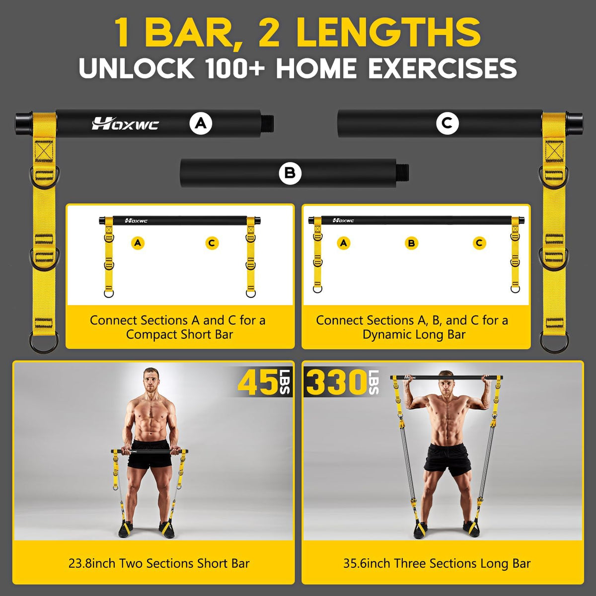 Pilates Equipment, Portable Pilates Bar Kit with Resistance Bands, Professional Adjustable Heavy Duty Squat Workout Equipment for Men, Home Gym Muscle Strength Training, Full Body Exercise