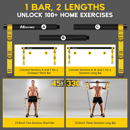 Pilates Equipment, Portable Pilates Bar Kit with Resistance Bands, Professional Adjustable Heavy Duty Squat Workout Equipment for Men, Home Gym Muscle Strength Training, Full Body Exercise