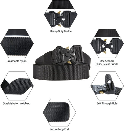 KingMoore Men's Tactical Belt Heavy Duty Webbing Belt Adjustable Military Style Nylon Belts with Metal Buckle