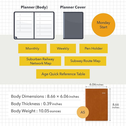 NOLTY Business Basic Diary A5 Weekly Planner 2026, January Start, Japanese Edition, Pink, 2026-6702