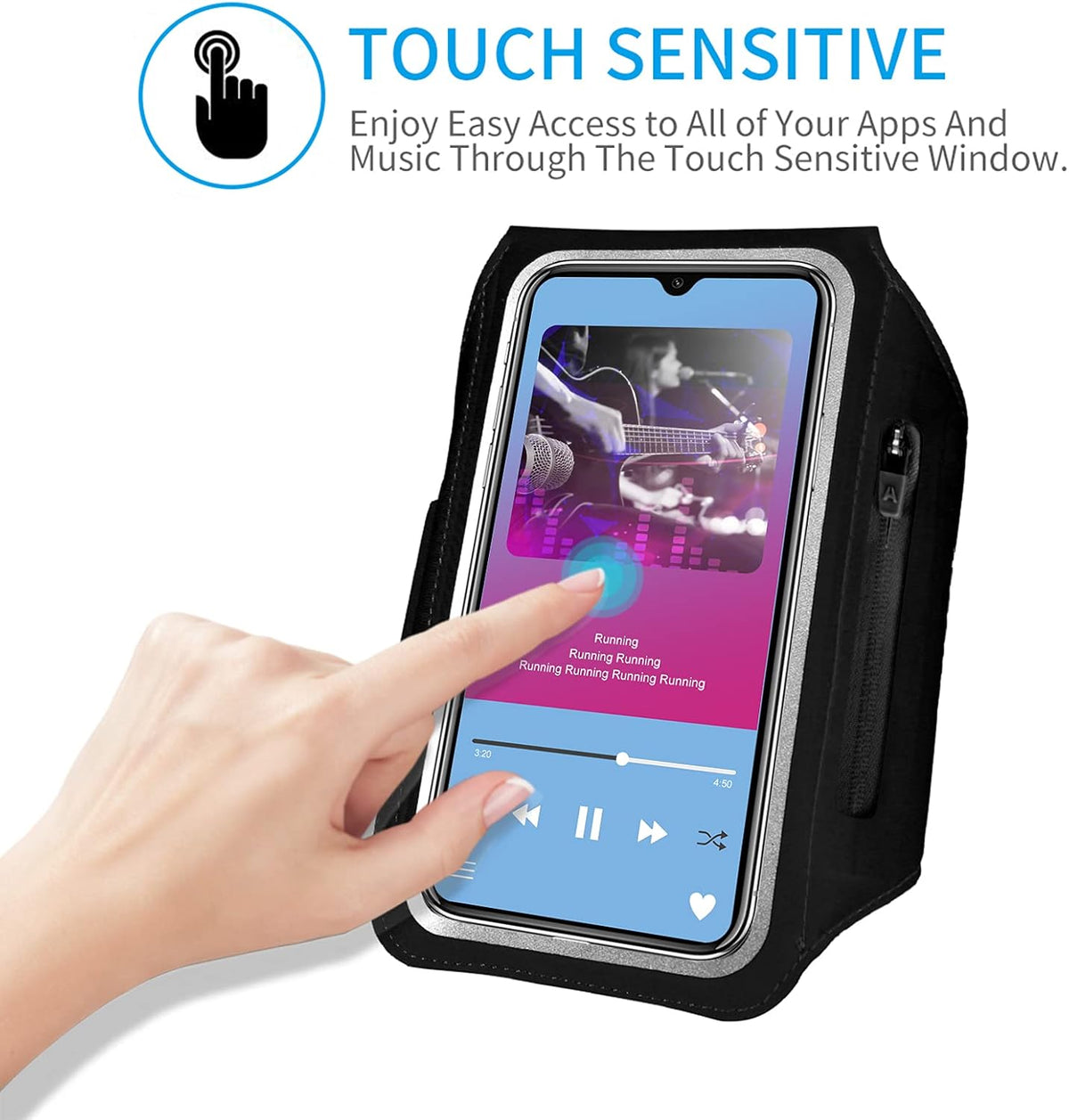 Running Armband with Earphone Bag Cell Phone Armband for iPhone 16/15/14/13/12 Pro, Galaxy S21/S20, Water Resistant Sports Phone Holder & Zipper Slot Car Key Holder for 6.4 inch Phone