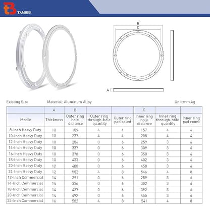 TamBee 24 Inch Lazy Susan Hardware Turntable Bearing 380 LBS Load Capacity Heavy Duty Lazy Susan Parts Kit Rotating Ring Mechanism for Dining Tables, DIY Projects(Base Only)
