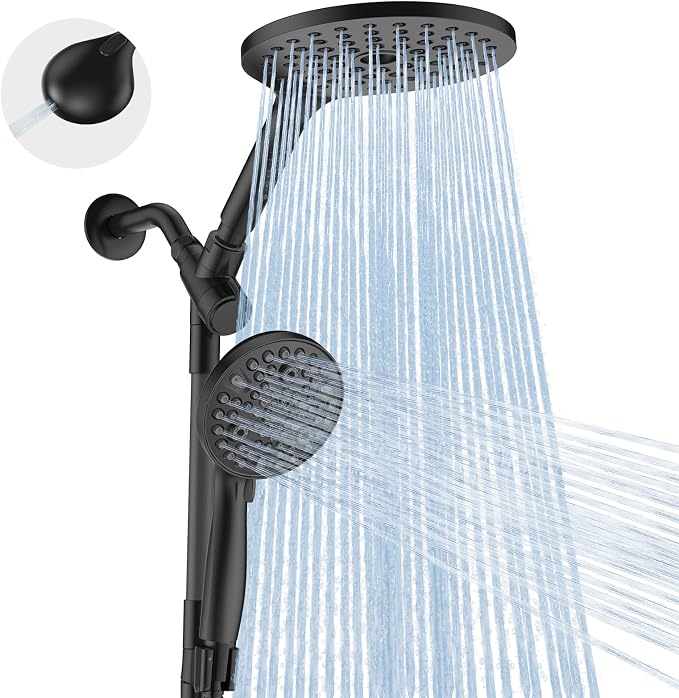 MakeFit Dual Handheld Shower Head Combo, 2-in-1 Rain Shower Heads System 8 Inch Rainfall Shower Head and 10 Modes High Pressure Hand Held Showerhead with Built-in Power Wash