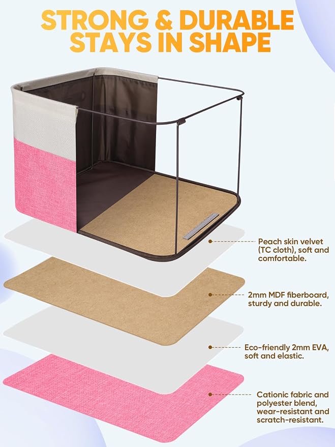 BALEINE 3 Pack Fabric Closet Storage Bins for Shelves, Linen Closet Organizers and Storage, Decorative Baskets for Organizing, Shelf, Clothes, Home, Office (Pink, 17''x13''x10.5'')