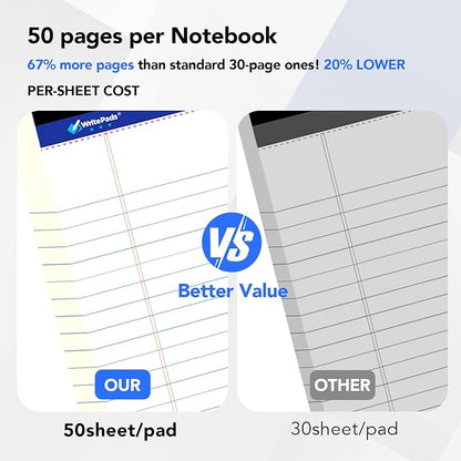 KAISA Colored Legal Pads - 5"x8" Narrow Ruled, 50 Sheets/Pad (8 Pads), Recycled Paper Writing Pad with Sturdy Back, Small Size for Easy Organization and Portability, KSU-6887