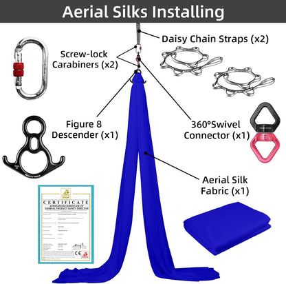 PRIOR FITNESS Aerial Silks Kit Colorful 9/15/20 Yards 40D Nylon Fabric Hammock Set With Hardware & Guide for All Levels Of Aerial Yoga Practice and Acrobatic Flying For Adults Aerial silk