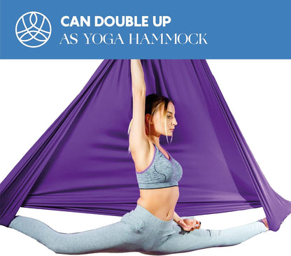 Aerial Silks Starter Kit - Durable 9 Yards of Aerial Yoga Hammock with Hardware & Guide - Aerial Swing for Acrobatic Flying Yoga & All Levels (Aerial Rigging Point Up to 13ft)