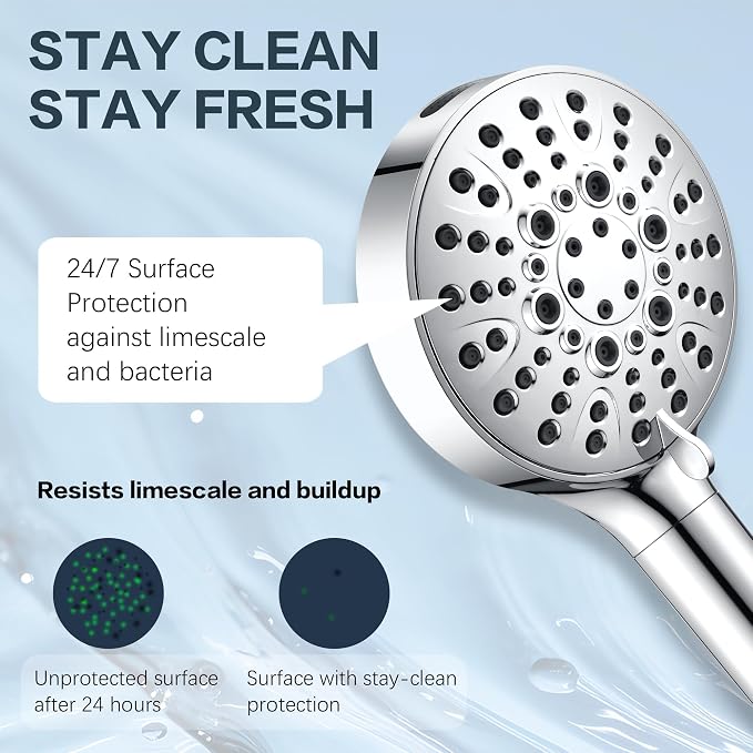 BRIGHT SHOWERS Filtered Shower Head with Handheld, High Pressure 9 Spray Mode Showerhead with Long Hose and Bracket, Water Softener Filters Beads for Hard Water - Removes Chlorine, Chrome