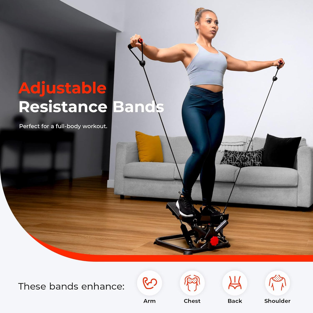 Sunny Health & Fitness Mini Steppers for Exercise at Home, Stair Step Workout Machine, Full Body Cardio Equipment, with Optional Free SunnyFit App Connection and Resistance Band