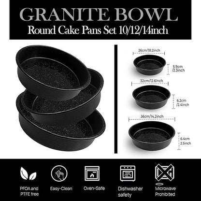 3-Pack Enamel Roasting Pan Set Round Deep Baking Pans Oven Trays10"/12"/14" Cake Pans High Performance Non-Toxic Pizza Pan Cookie Baking Sheets Oven Trays For Cooking Merry Christmas Gift for Mom
