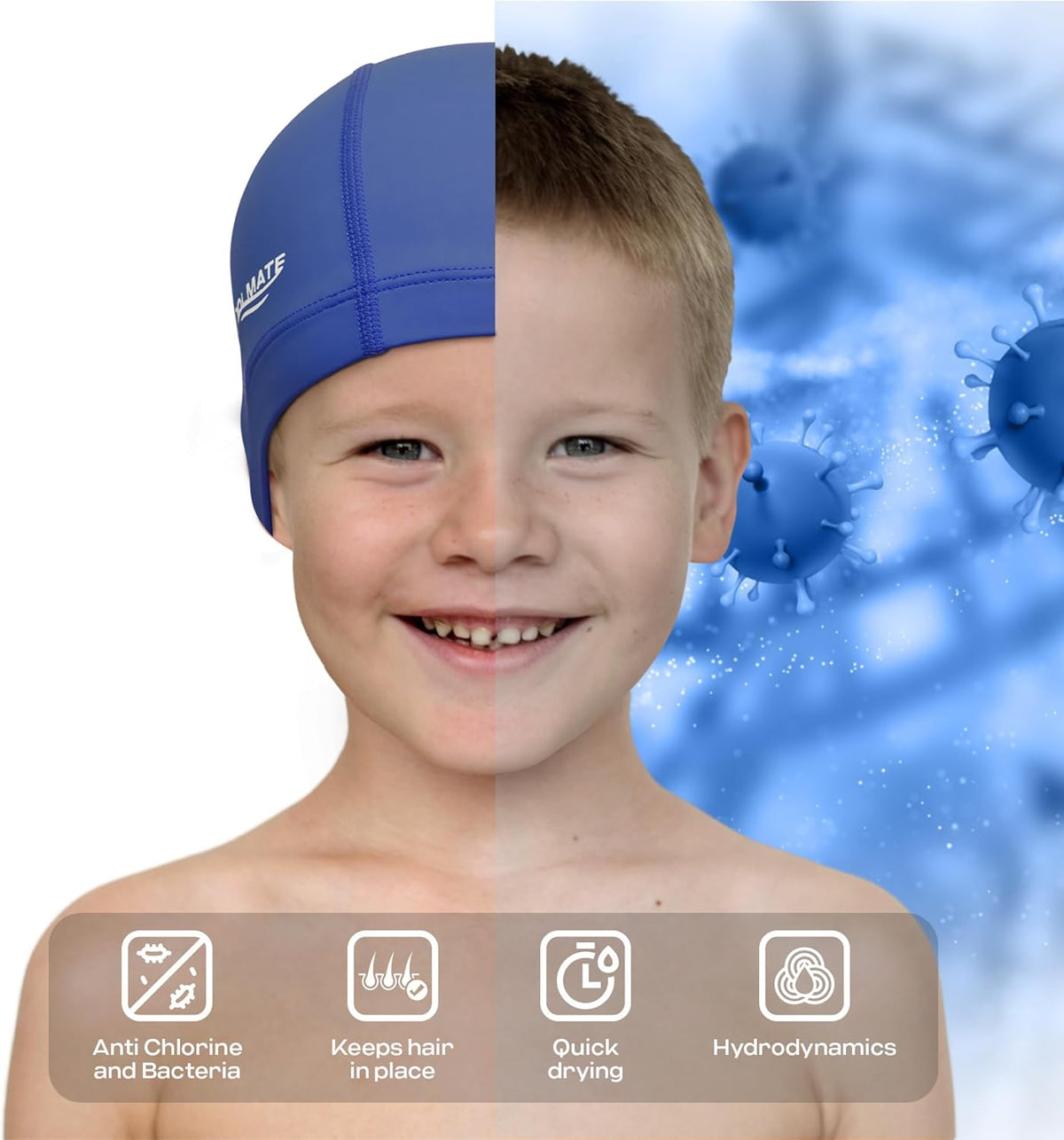 COOLMATE Fabric Swim Cap for Adult Women Men Kid 3 4 6 8 14 16, Silicone Water Resistant Layer, Cloth Swim Cap Gifts for Swimmers, Lightweight for Pool, Lap Swimming (1 pc)