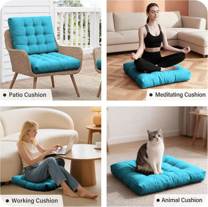 Tiita Square Outdoor Cushions Floor Pillow Thicken Tufted Seat Cushion for Adult Seating on Floor Yoga Meditation Living Room Balcony Office Indoor, Set of 2, 22x22 Inch, Blue