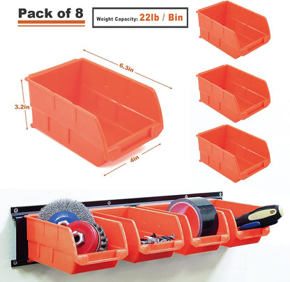 Wallmaster 8-Bin Storage Bins Garage Rack System 2-Tier Orange Tool Organizers Cube Baskets Wall Mount Organizations (Orange)