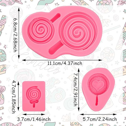 3 Pcs Love Lollipop Fondant Molds Bow Lollipop Silicone Mold,for Birthday Parties, Weddings Cake Decoration Chocolate Candy Muffins Marzipan Flower Paste DIY Epoxy Polymer Clay