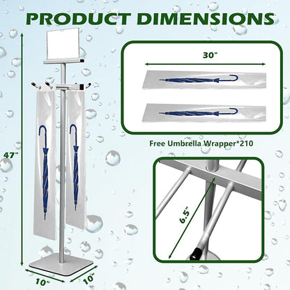 Umbrella Bag Stand, Umbrella Holder Stand with Free 200 Disposable Large Plastic Umbrella Bags, Wet Umbrella Bags Stand