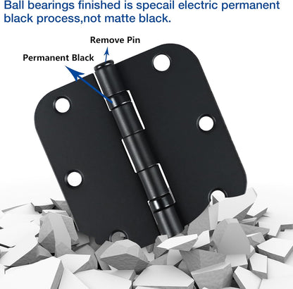 1 Pack Ball Bearing Door Hinges Matte Black 3.5 Inch 5/8" Radius Round Anti Squeak Interior 3-1/2"Flat Iron Bifold Standard Office Bedroom Indoor for Doors 3 ½" Hardware Home House Decor Accessories