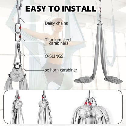 Aerial Silks Kit & Aerial Yoga Hammock - 11Yd Premium Fabric Hardware - Easy Setup for Flying Yoga, Aerial Swing & Fitness - Supports Up to 14ft Rigging