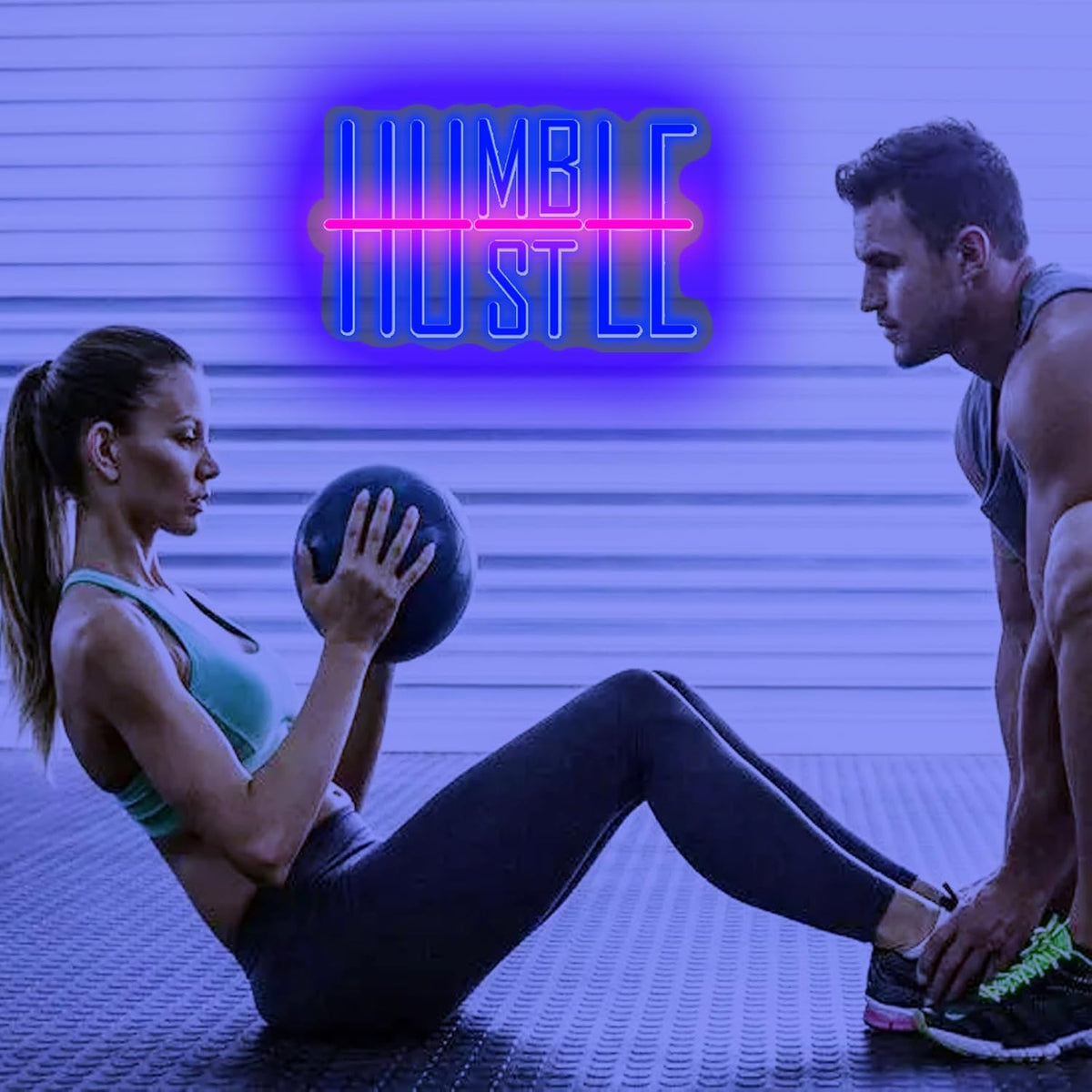 Humble&Hustle Neon Sign Light Up for Wall Decor Hustle Led Sign for Gym Small Acrylic Art Decor for Office Bedroom Decorations 16.54x9.45 inch