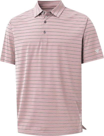 M MAELREG Mens Striped Golf Shirts Short Sleeve Silk-Like Touch Water-Resistant Breathable Soft Collared Polo Shirts for Men
