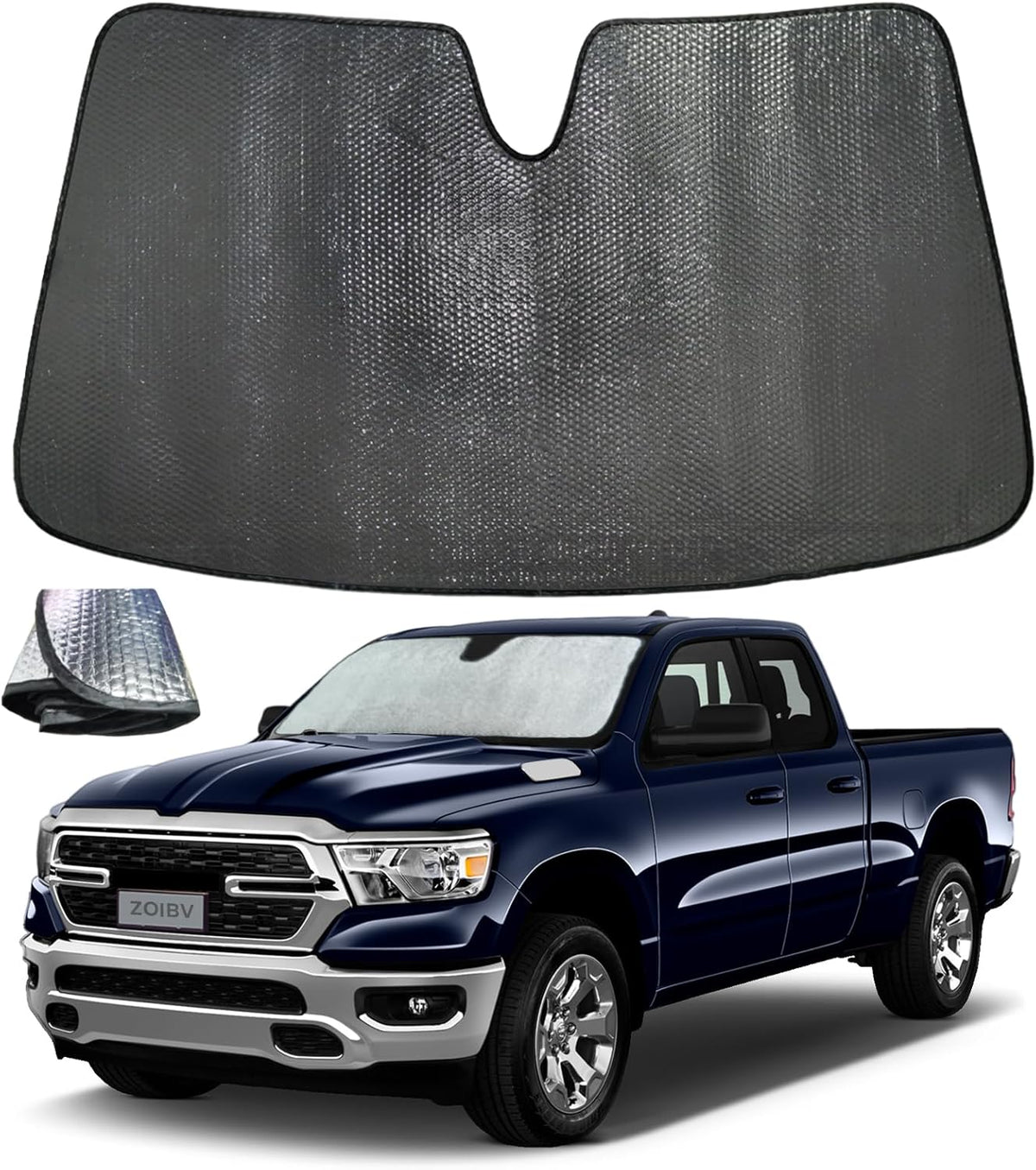 Windshield Sun Shade for Dodge RAM 1500 2019-2025 - 5-Layer Foldable Bubble Foldable Front Window Shade Sun Visor Accessories - Blocks Heat & UV Rays