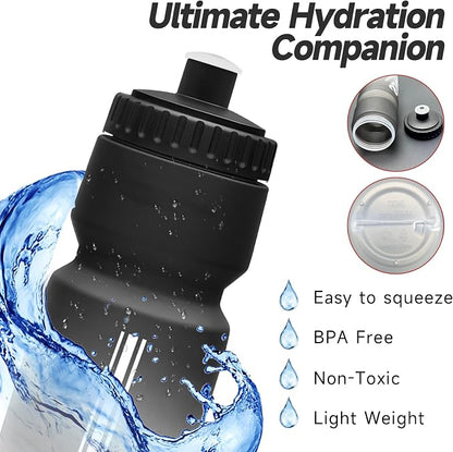 2 Pack Bike Water Bottle, Squeeze Water Bottle Leakproof BPA Free 24oz | with Capacity Scale w/Pull Top Lid, Reusable, for Bicycle, Gym,Camping, Hiking