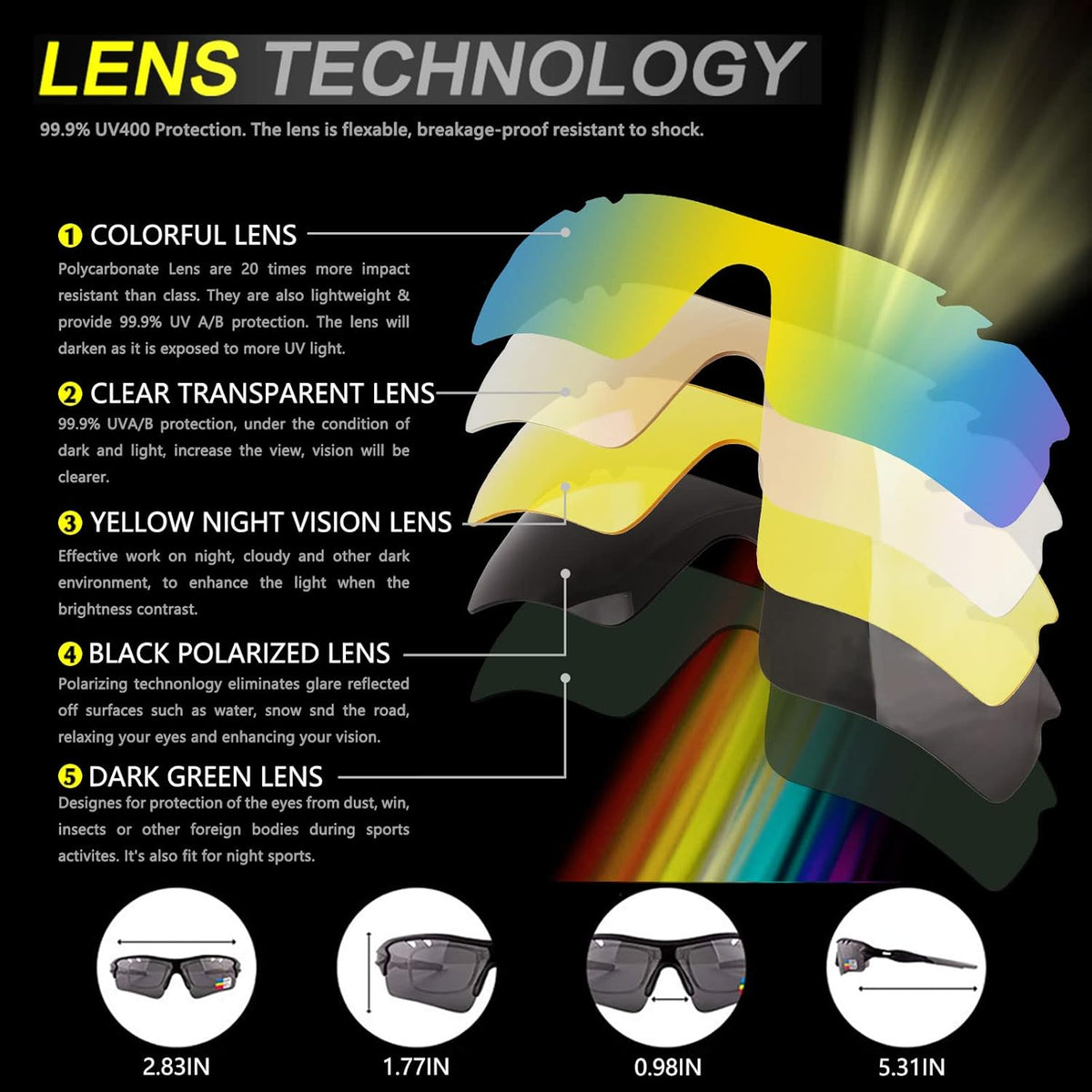 BangLong Polarized Sports Sunglasses Cycling Sun Glasses for Men Women with 5 Interchangeable Lenes for Running Baseball Golf