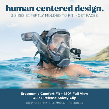 Seaview 180 V3 Full Face Snorkel Mask Adult- The V3 is The Perfect Snorkeling Gear for Adults- Snorkel Mask with 180 Panoramic Viewing and Up to 600% Easier Breathing- Patented Flowtech Air Intake