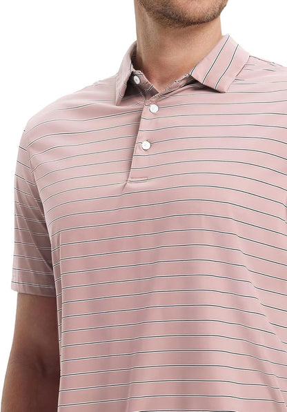 M MAELREG Mens Striped Golf Shirts Short Sleeve Silk-Like Touch Water-Resistant Breathable Soft Collared Polo Shirts for Men