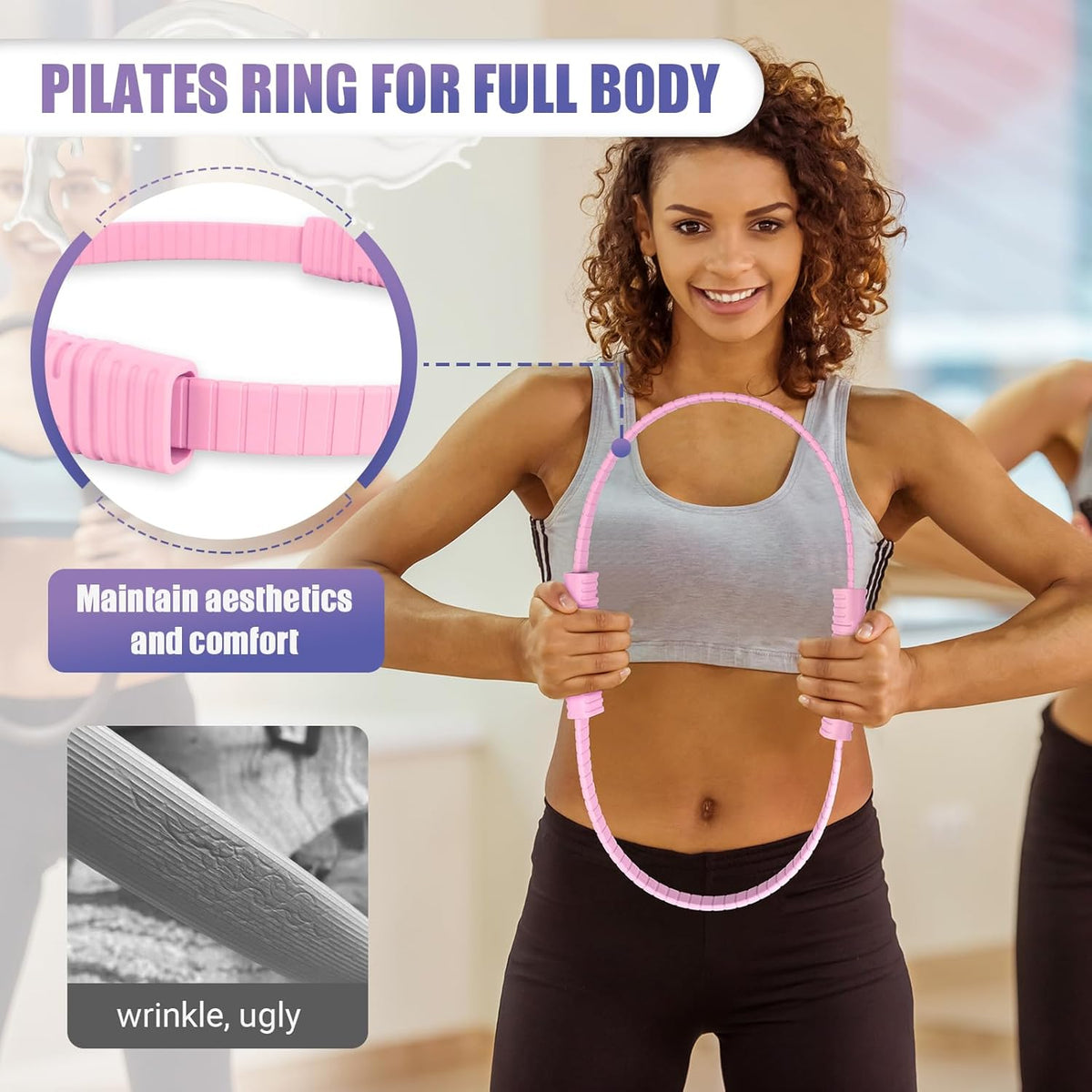Pilates Ring, 13.5"/12" Silicone Magic Circle with Training Poster & Portable Bag, Pilates Ring Circle for Inner Thigh Workout, Yoga, Lose Weight & Physical Therapy for Women