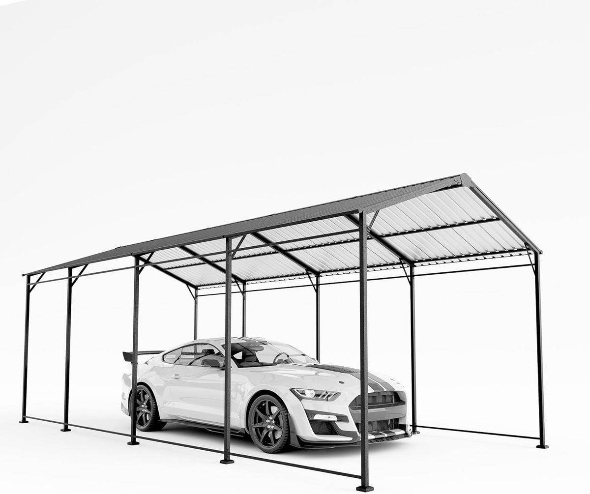 SUNBURY 10 x 20 ft Metal Carport with Galvanized Steel Roof, Heavy Duty Metal Carports Canopy, Outdoor Garage Car Shelter Shade for Pickup, Boat, Car and Tractors, Grey