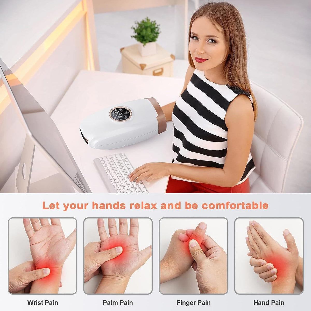 cotsoco Hand Massager with Heat and Compression, 6 Levels Hand Therapy for Arthritis and Carpal Tunnel Relief, Finger and Wrist Cordless Massager Machine for Pain Relief, Gifts for Women Men, White