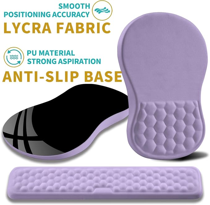 Hokafenle 2 in 1 Ergonomic Mouse Pad Wrist Support & Wrist Rest for Computer Keyboard Set, with Relieve Carpal Tunnel Pain Massage Bulge and Full Memory Gel Design (2In1 Set, Lavender)