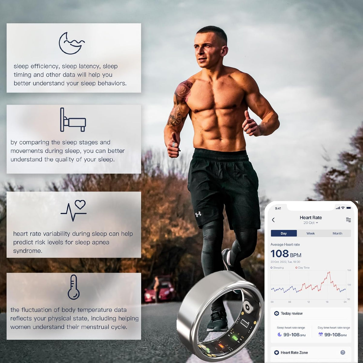 2025 Smart Ring for Women Men, Sleep Tracker Ring, Fitness Smart Ring, Activity Tracker,Sleep Monitor, Stress/Heart Rate/Women's Calories Steps Tracking-No APP Subscription (Black, #12-67.2mm/2.65")