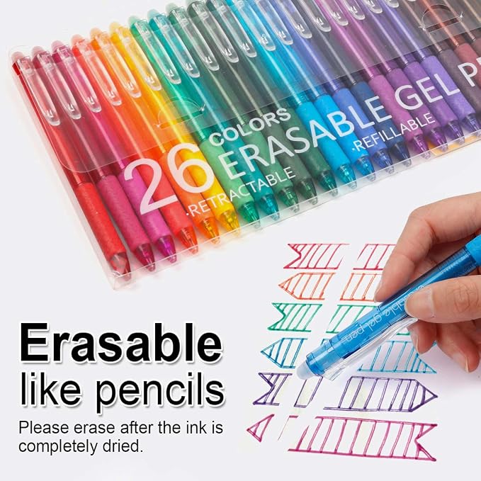 Vanstek 26 Colors Erasable Gel Pens, Retractable Erasable Pens Clicker, Fine Point(0.7), Make Mistakes Disappear, Premium Comfort Grip for Drawing Writing Planner and School Supplies