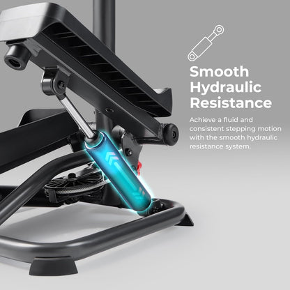 Sunny Health & Fitness Total Body 2-in-1 Smart Stepper Machine for Home with Handlebar and Resistance Bands, Total Body Workout, Adjustable Hydraulic, LCD Monitor, Non-Slip Pedals – 330 LB Max Weight