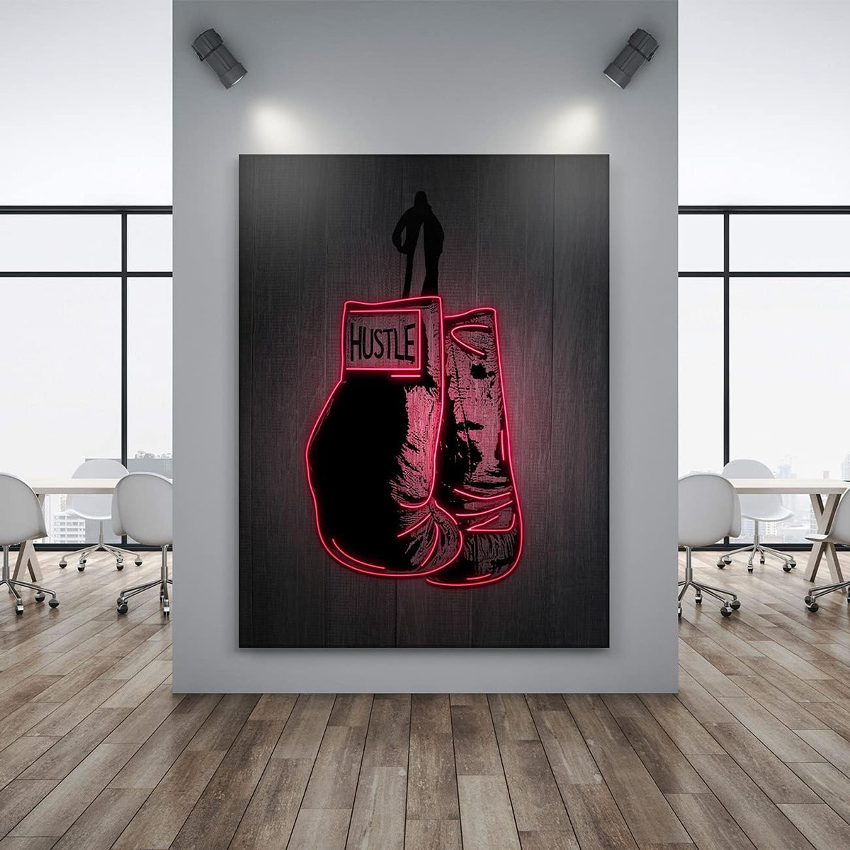 Boxing Gloves Neon Canvas Print Motivational Canvas Print Wall Art Office Decor, Entrepreneur Motivation, Hustle Artwork, Boxing Neon Print, Fighter Gym Sign, Hustler Art Neon Sign (36" x 24")