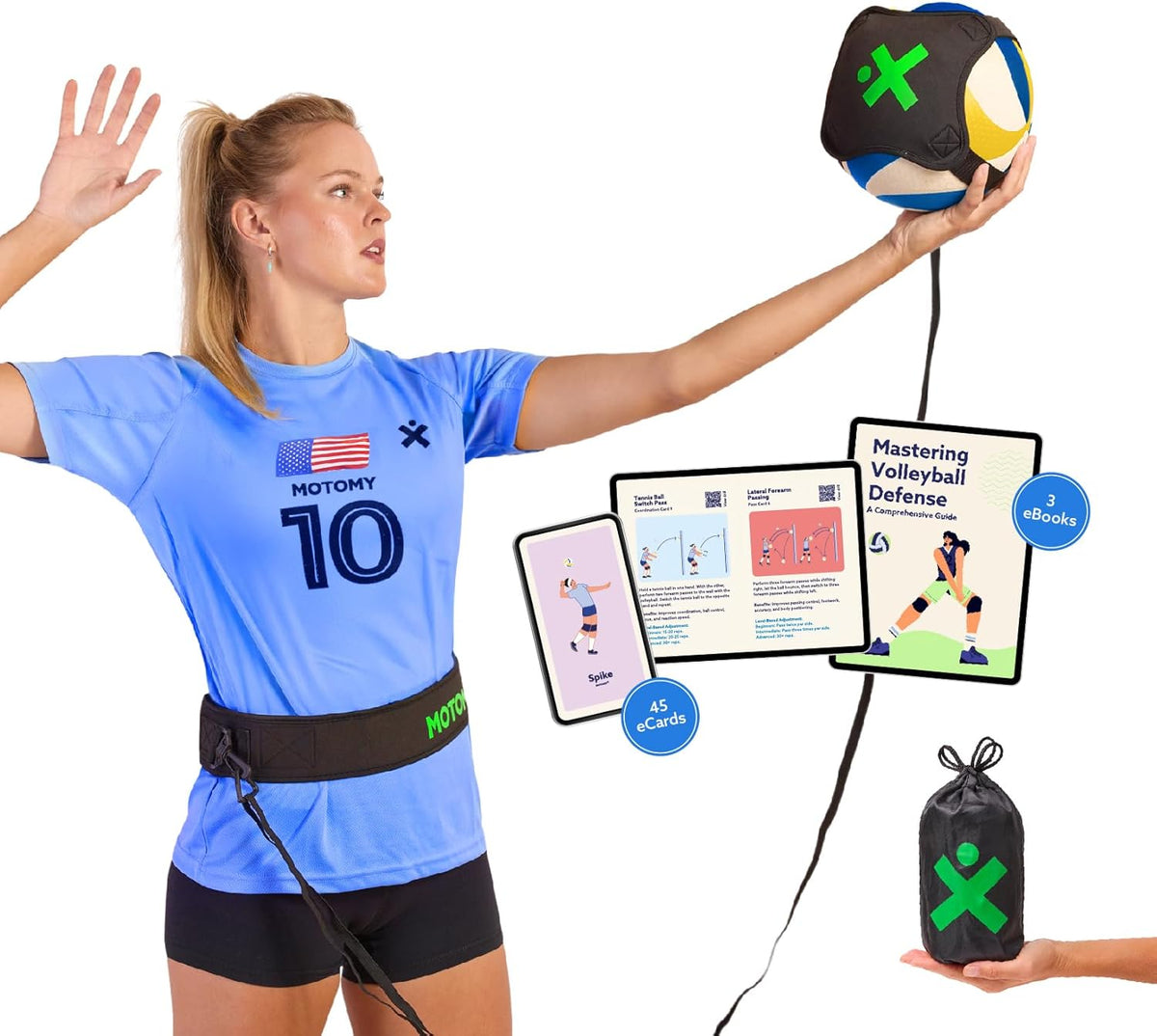 MOTOMY™ Volleyball Training Equipment Aid ‘VolleyPal’ – Solo Rebounder Trainer for Serve, Spike, Set & Pass; Indoor and Outdoor Practice Gear Gifts for Beginners & Experts