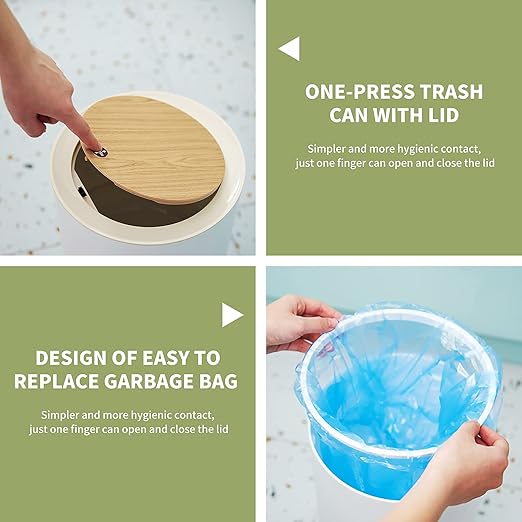 Trash can，7Liter/1.8 Gallon Garbage can with Press top Lid，Nordic Modern Waste Basket，Plastic Trash bin Suitable for Kitchen, Bathroom, Bedroom, Living Room, Office, Outdoor，Dog Proof Trash can……