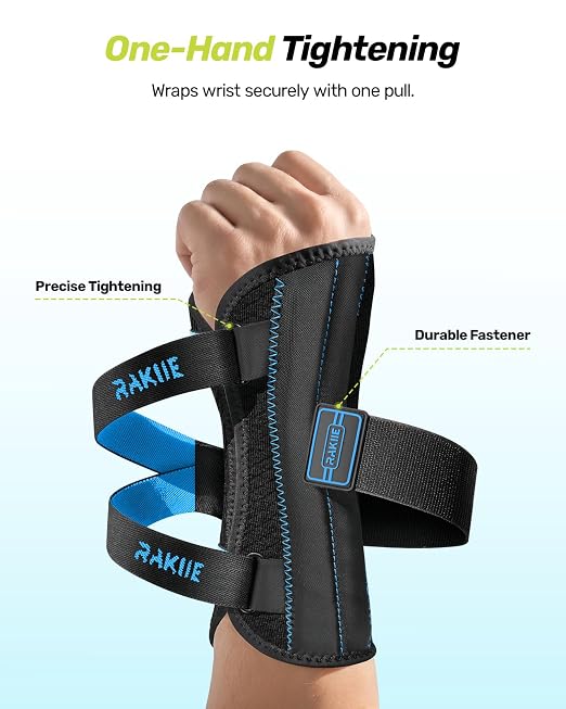 Rakiie Upgraded Carpal Tunnel Wrist Brace, Night Support for Arthritis, Sprain & Tendonitis Pain Relief, Flexible 3-Bar Support, Breathable Fit Hand Splint for Men & Women (Blue, Small, Right Hand)