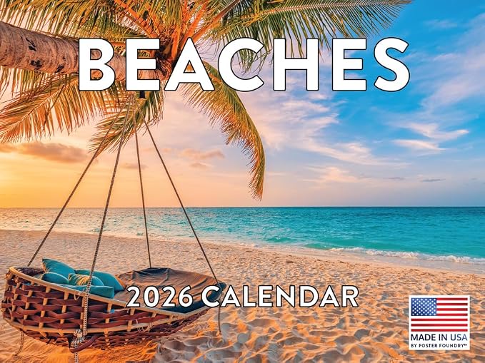 Beach Calendar 2026 Tropical Beaches Gifts For Beach Lovers Ocean Island Monthly Wall Calender 12 Month | American Made In The USA